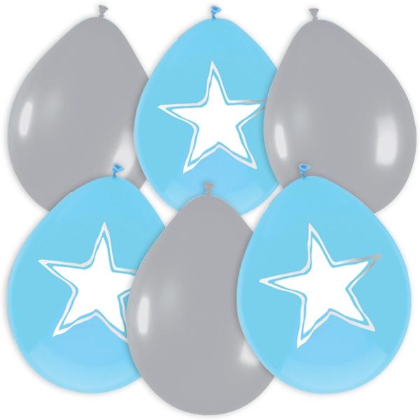 Sternballons blau/silbern, 6 Latex-Ballons, davon 3 blaue mit Stern von Haza Groep B.V.