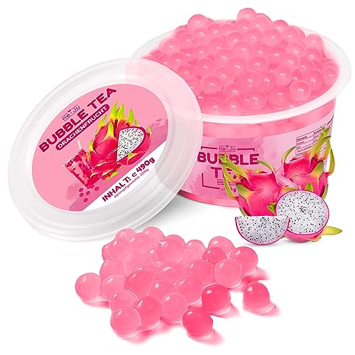 Bubble Tea Perlen DRACHENFRUCHT 490 GRAMM, Bob Perlen Dragonfruit Boba Fruchtperlen vegan, glutenfrei und mehr Inhalt von He-Ju