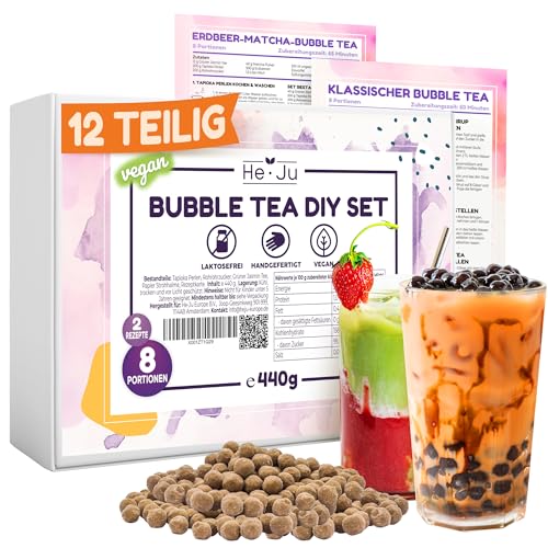 DIY Bubble Tea Set mit allem zum selber machen, 12-teiliges Bubble Tea Kit, vegan, für Anfänger mit Anleitung von He-Ju