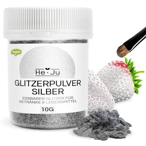 Essbarer Glitzer, Silberpulver essbar, Silber Glitzer grau-anthrazit 10g, Vegan, Glutenfrei, Ohne E171 - Perfekt für Cocktails, Gebäck und Dekorationen, Glitter Spritz von He-Ju