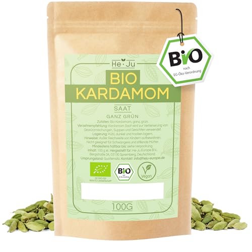 He-Ju Bio Kardamom Ganz Grün 100g, natürliche, vegane Kardamom Kapseln, Kardamomsaat frei von Zusätzen zur Verfeinerung von Würzmischungen, Suppen und Gerichten He-Ju Bio Kardamom Ganz Grün 100g, natürliche, vegane Kardamom Kapseln, Kardamomsaat frei von Zusätzen zur Verfeinerung von Würzmischungen, Suppen und Gerichten von He-Ju