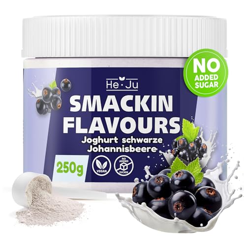 He-Ju Flavour Pulver Joghurt schwarze Johannisbeere 250g, vegan, Yoghurt Bllack Currant Geschmackspulver zum Süßen fast ohne Kalorien von He-Ju