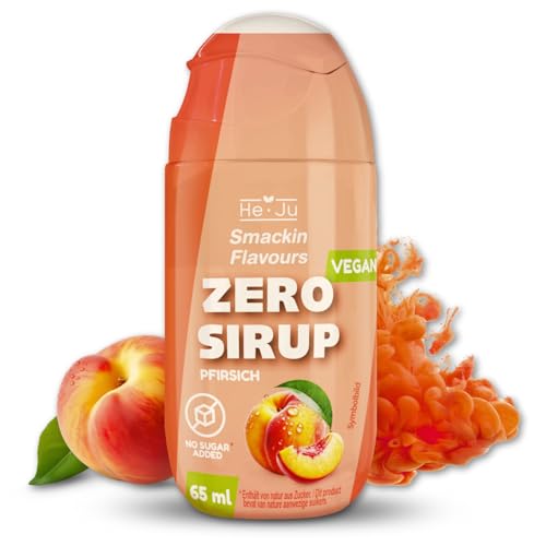 He-Ju Zero Sirup zuckerfrei Pfirsichgeschmack, 65 ml (32 Portionen), ohne Zuckerzusatz, nur 2 kcal pro Portion, Vegan & kalorienarm, ergibt bis zu 8L erfrischendes Getränk, intensiver Geschmack von He-Ju