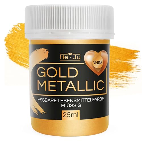 Lebensmittelfarbe metallic gold flüssig 25ml, essbares Glitzer für Getränke und Lebensmittel (Gold Metallic, 25ml) von He-Ju