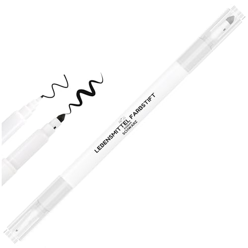 He-Ju Lebensmittelstift schwarz essbar mit zweifacher Spitzenausführung vegan, glutenfrei, Lebensmittelfarbe schwarz zum Malen und Schreiben auf Torten & Co. (1 Stück) von He-Ju