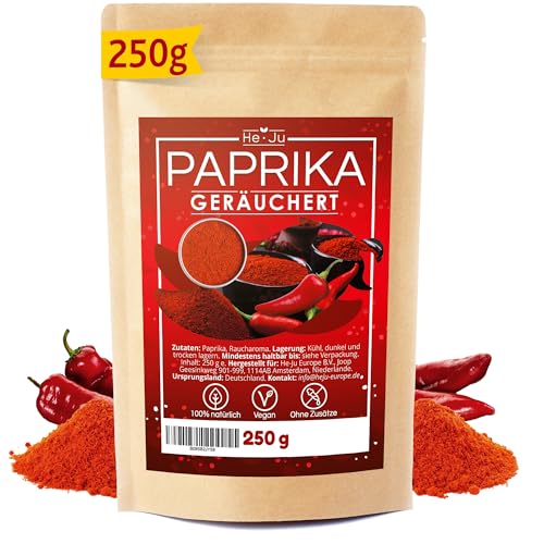 Geräuchertes Paprikapulver (smoked) süß, 250 g Paprika geräuchert süß gemahlen, vegan, glutenfrei von He-Ju