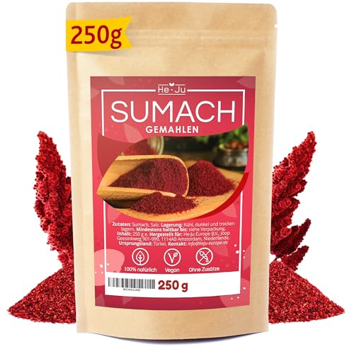 He-Ju Sumach Gewürz Zubereitung 250 g gemahlene Essigbaumfrucht, vegan, ohne Zusätze von He-Ju
