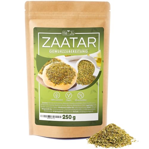 He-Ju Zaatar Gewürz Zubereitung 250 g vegan, glutenfrei, ohne Zuckerzusatz, orientalische Gewürzmischung für die nordafrikanische und arabische Küche He-Ju Zaatar Gewürz Zubereitung 250 g vegan, glutenfrei, ohne Zuckerzusatz, orientalische Gewürzmischung für die nordafrikanische und arabische Küche von He-Ju