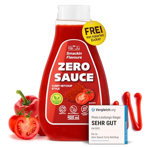 He-Ju Zero Sauce Curry Ketchup, 1x 425ml Light Sauce, ohne Fett und ohne Zuckerzusatz, vegan und glutenfrei, Keto Diät geeignet (425 ml (1er Pack), Curry Ketchup Style) von He-Ju