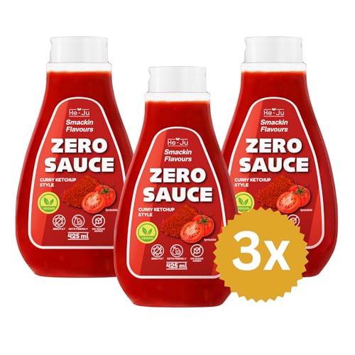 Zero Sauce Curry Ketchup 3x 425ml Light Sauce, ohne Fett und ohne Zuckerzusatz, vegan und glutenfrei, Keto Diät geeignet (425 ml (3er Pack), Curry Ketchup Style) von He-Ju