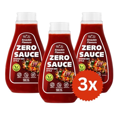 Zero Sauce Smoked BBQ 3x 425ml Light Sauce, ohne Fett und ohne Zuckerzusatz, vegan und glutenfrei, Keto Diät geeignet (425 ml (3er Pack), Smoked BBQ Style) von He-Ju