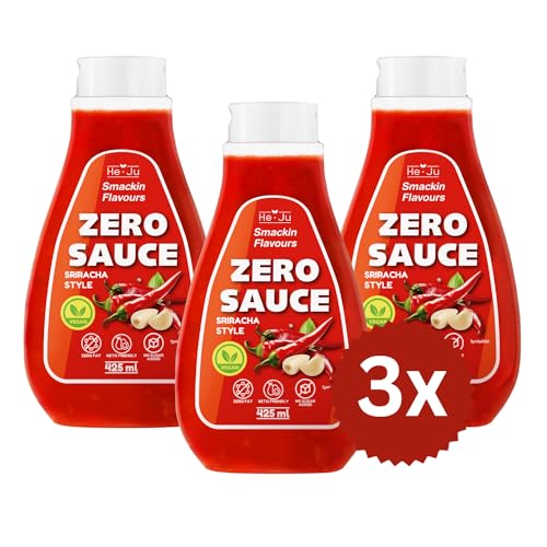 Zero Sauce Sriracha 3x 425ml Light Sauce, ohne Fett und ohne Zuckerzusatz, vegan und glutenfrei, Keto Diät geeignet (425 ml (3er Pack), Sriracha Style) von He-Ju