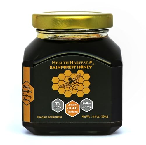 Premium Tualang Gold-Honig 250g (TA 10,5+, Pollenzahl 6,5 Mio.+, Pollensorte 200+), beste Wahl für die Rehabilitation, wild reifend auf 250 Fuß hohen Baumkronen, roh, nicht pasteurisiert, ungefiltert von Health Harvest