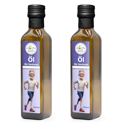 Health Seed® 2x500 / 1000 ml - Öl für Senioren - Leinöl Walnussöl Mariendistelöl Schwarzkümmelöl - 100% Rein Ungefiltert Kaltgepresst Glasflasche von Health Seed