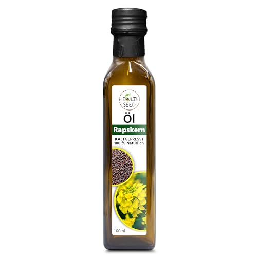 Health Seed® Ungefiltert Rapskernöl - 100% Rein Kaltgepresst Glasflasche - Frisch vom Hersteller - 100 ml von Health Seed