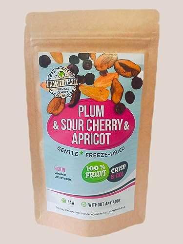 Healthy Planet Plum & Sour cherry & Apricot gentle freeze dried fruit | 20g Früchte in Scheiben, 100% Trockenfrüchte - natürlich und ohne Zusatz von Zucker oder Zusatzstoffen | 20g von Healthy Planet Premium quality
