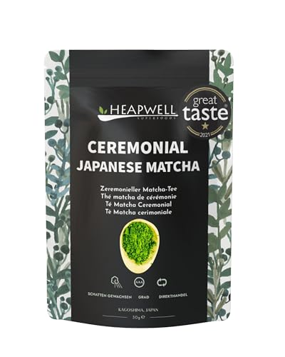 Heapwell Superfoods Japanisches Matcha-Grüntee-Pulver, 30 g (30 Portionen) | Zeremonieller Grad | Great Taste Award 2021 | Aus Kagoshima, Japan von Heapwell Superfoods