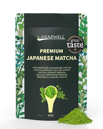 Heapwell Superfoods Premium Matcha Grüntee Pulver, 50g – Authentisch aus Kagoshima, Japan, Ideal für Tee, Lattes, Shakes, Backen & Smoothies, Gewinner des Great Taste Award 2021 von Heapwell Superfoods