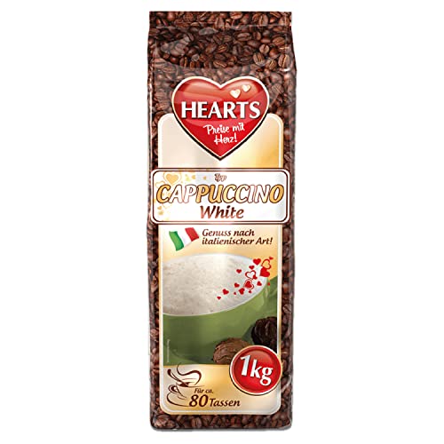 HEARTS Cappuccino White, 1kg Instant Kaffee, Getränkepulver für 80 Tassen, leicht löslich, Vanille Geschmack von HEART's