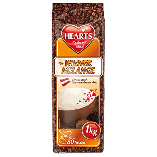 HEARTS Cappuccino Wiener Melange 1 kg - Genuss nach österreichischer Tradition, ca. 80 Portionen pro Beutel, intensives Aroma, feinste Kaffeespezialität von HEART's