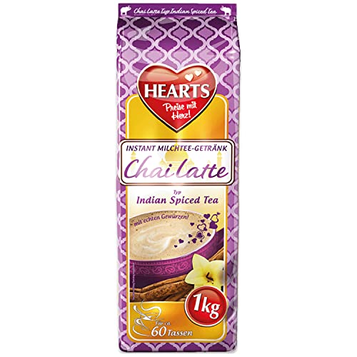 HEARTS Chai Latte Instant Milchtee Pulver 1kg, leicht löslich, 60 Tassen einfach zu genießen für zuHause und Gastronomie von HEART's