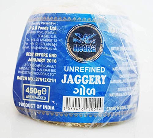 Heera Jaggery | Unrefined Cane Sugar | Unraffinierter Rohrzucker (GOOR) 450g von Heera