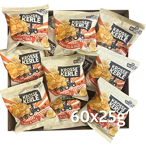 Krosse Kerle Chips | HeiMart | Mini - kleine Tüten | Karamell & Salz | 60er Box | regional | glutenfrei | vegetarisch | 60 x 25g von HeiMart
