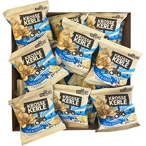 Krosse Kerle Chips | HeiMart | Mini - kleine Tüten | Salz & Pfeffer | 60er Box | regional | glutenfrei | vegan | 60 x 25 g von HeiMart