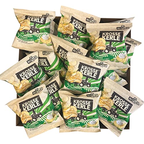 Krosse Kerle Chips | HeiMart | Mini - kleine Tüten | Sauerrahm & Lauchzwiebel | 60er Box | regional | glutenfrei | vegetarisch | 60 x 25g von HeiMart