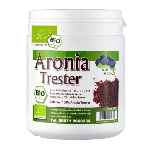 Heide Aronia Bio Aronia Trester Tee 250g I Aronia Schale als Tee oder Pulver I Ohne Zusatz von Aromen I Reich an natürlichem OPC I Aroniabeeren aus deutscher Ernte I Premium Qualität von Heide Aronia