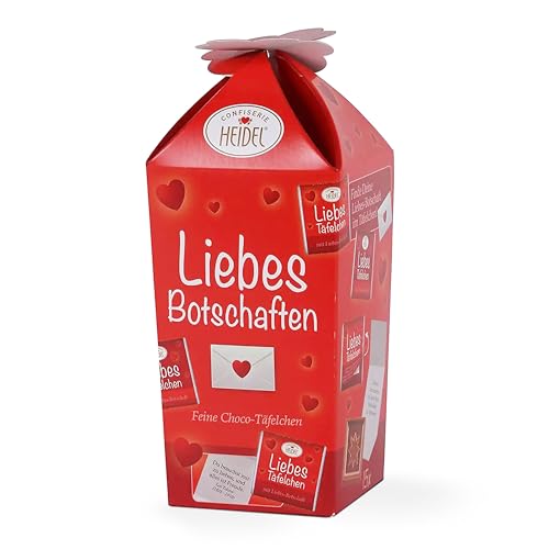 Heidel Liebesbotschaften Vollmilchschokolade Täfelchen 75g, 15 Stück Mini-Tafeln insgesamt, Vielfältige Liebesbotschaften, Exquisite Geschenkidee von Heidel Confiserie