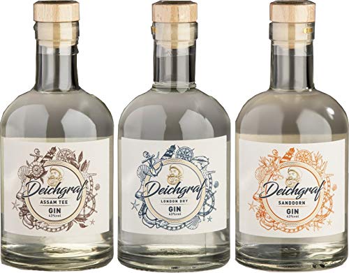 3er Set Deichgraf Asam Tee Gin 43% vol, London Dry Gin 43% vol. und Sanddorn Gin 43% vol, je 0.5l Flasche - Mix Paket Heiko Blume von Heiko Blume