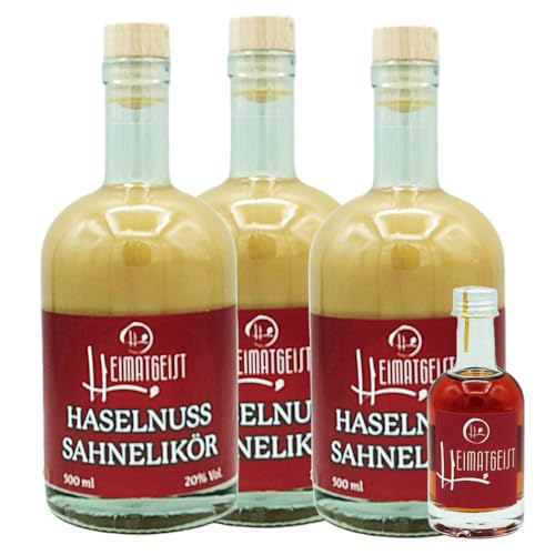 Haselnuss-Sahnelikör 500ml, 20% vol. 3er Box inkl. Gratisprobe 50 ml von Heimatgeist