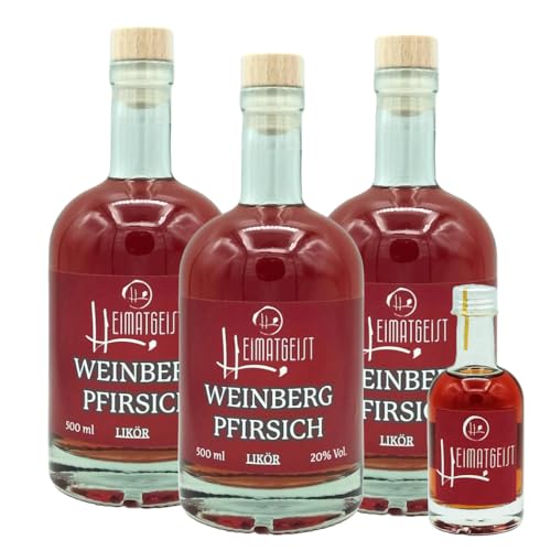Roter Weinbergpfirsichlikör 500ml, 20% vol. 3er Box inkl. 50 ml Gratisprobe von Heimatgeist