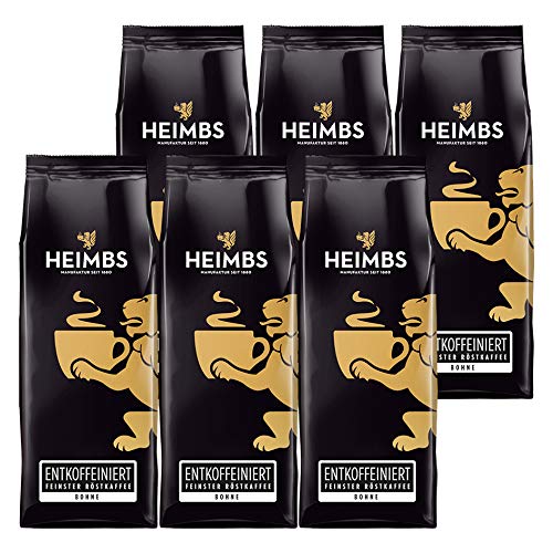 HEIMBS Entkoffeiniert Feinster Röstkaffee, 250g ganze Bohne, 6er Pack von Heimbs