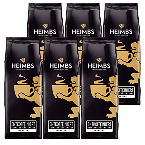 HEIMBS Entkoffeiniert Feinster Röstkaffee, 250g gemahlen, 6er Pack von Heimbs