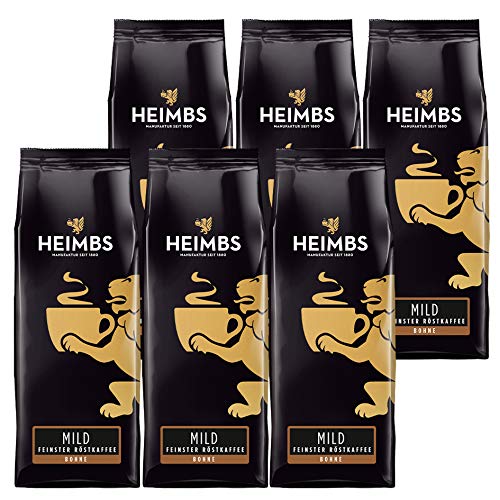 HEIMBS Mild Feinster Röstkaffee, 250g ganze Bohne, 6er Pack von Heimbs