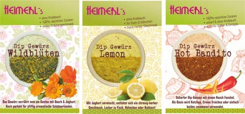 3er Box: Dips ohne Knoblauch - Dip Wildblüten, Dip Lemon, Dip Hot Bandito von Heimerls Wild- und Heilpflanzen