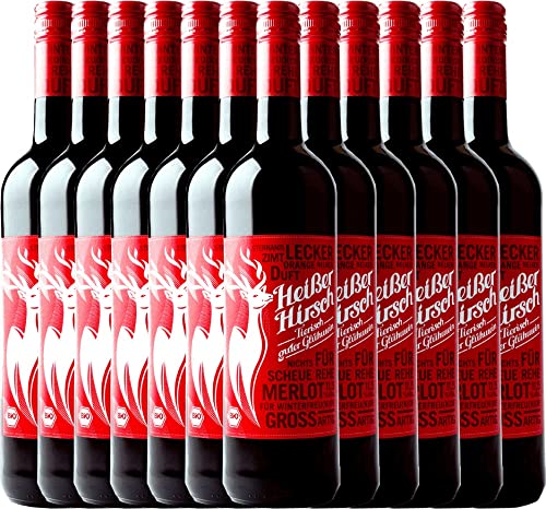 12er Vorteilspaket - Roter Bio-Glühwein - Heißer Hirsch | veganer Glühwein | roter Glühwein aus Deutschland in Bio-Qualität | 12 x 0,75 Liter von Heißer Hirsch