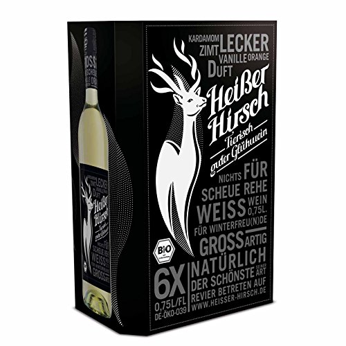 6er Vorteilspaket - Weißer Bio-Glühwein - Heißer Hirsch | veganer Glühwein | weißer Glühwein aus Deutschland in Bio-Qualität | 6 x 0,75 Liter von ebaney
