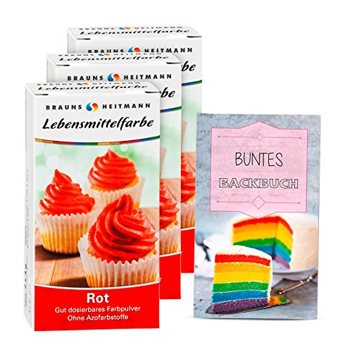 Brauns Heitmann Lebensmittelfarbe Rot: zum Verzieren von Backwaren, Füllungen, Cremes, Desserts, Farbpulver frei von AZO-Farbstoffen, 3 x 8g von BRAUNS HEITMANN