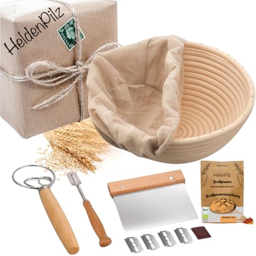 BIO Sauerteig Roggen/Dinkel/Weizen FRISCH Vollkornmehl Anstellgut! Set zum Brotbacken - Natursauerteig – knuspriges Brot selber machen inkl. Rezept Anleitung (Gärkorb) von HeldenPilz