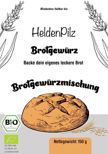 HeldenPilz® | BIO Brotgewürz | Brotgewürzmischung | leckere, herzhafte Gewürzmischung für Brot, Brötchen, Flammenkuchen | Naturprodukt, ohne Salz und künstliche Zusätze von HeldenPilz