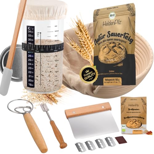 HeldenPilz® | FRISCHER BIO SAUERTEIG | Set zum Brotbacken + Geschenk | knuspriges Brot selber machen inkl. Anleitung und Rezepten | 100% natürliche Zutaten (Komplettset Weizen) von HeldenPilz