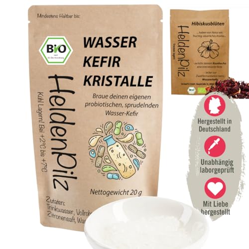 Wasserkefir Starterset- DIY Kefir Kit - Original Kefirpilz im Rundumsorglospaket mit aktiven Japankristallen - WACHSTUMSSTARKE Kefirkultur zum perfekten Start (20 g Kefir) von HeldenPilz