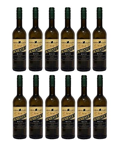 12x Demestica je 750 ml griechischer Weißwein trocken Achaia Clauss 12% + 2 Probier Sachets Olivenöl aus Kreta a 10 ml - Demestika griechischer weißer Wein Tafelwein von Hellenikos