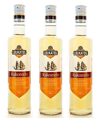3x 500ml Rakomelo Raki Schnaps mit Zimt und Honig 25% Vol. griechischer Trester Likör LOUKATOS Spar Set von Hellenikos