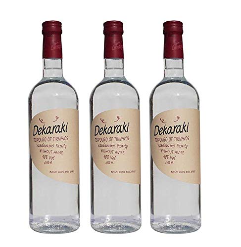 3x 700ml Tsipouro Dekaraki im Set 40% griechischer Tresterbrand Destillat Raki Grappa aus Griechenland + Probiersachet Olivenöl oder Nescafe Frappe von Hellenikos