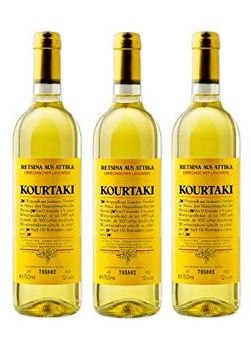3x 750 ml Retsina Kourtaki Spar Set 12% gehartzter Weißwein Weiß Wein aus Griechenland Attika Savatiao + 1 Probiersachet Olivenöl 1ml aus Kreta von Hellenikos