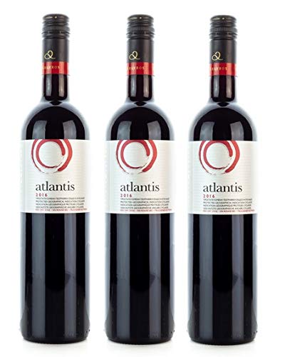 3x 750ml Atlantis Rotwein trocken vollmundig Santorini Argyros griechischer Rot Wein Set + 10ml Olivenöl von Kreta zum Test von Hellenikos